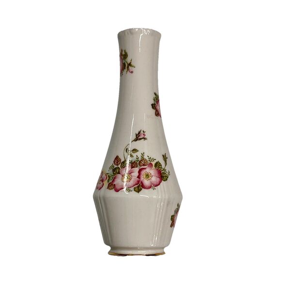 VINTAGE Royal Grafton Bud Vase Wild Rose Porcelain Fine Bone China Gilded Rim - Picture 9 of 10